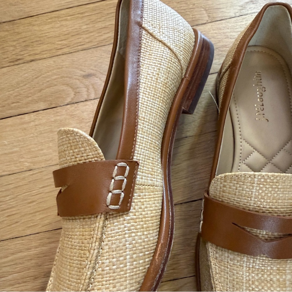 Women's Tan Raffia Penny Loafer - Leather Trim - Picture 3 of 8